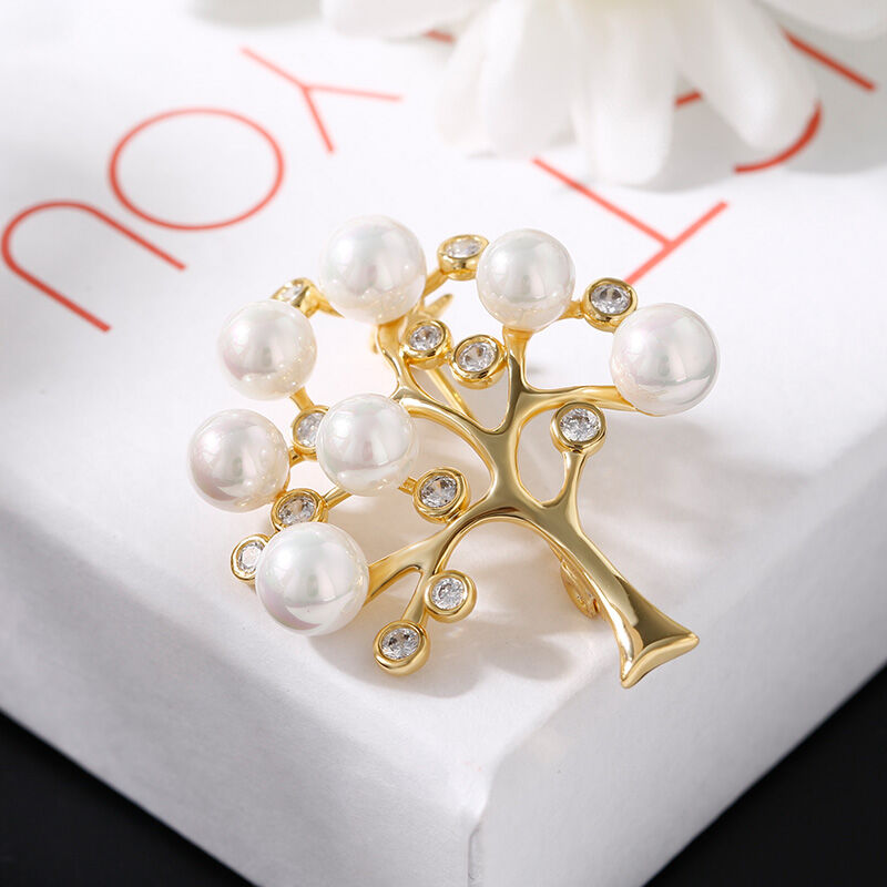 Jeulia "Tree of Life" Cultured Pearl Sterling Silver Brooch