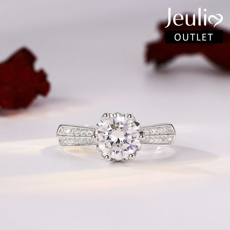 Jeulia Round Cut Flower Sterling Silver Ring