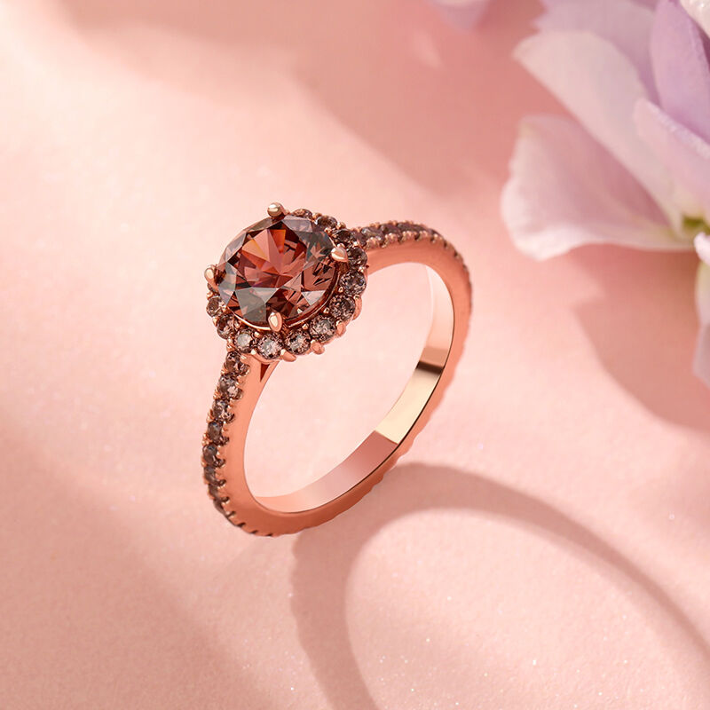 Jeulia "Sweet Chocolate" Halo Round Cut Sterling Silver Ring