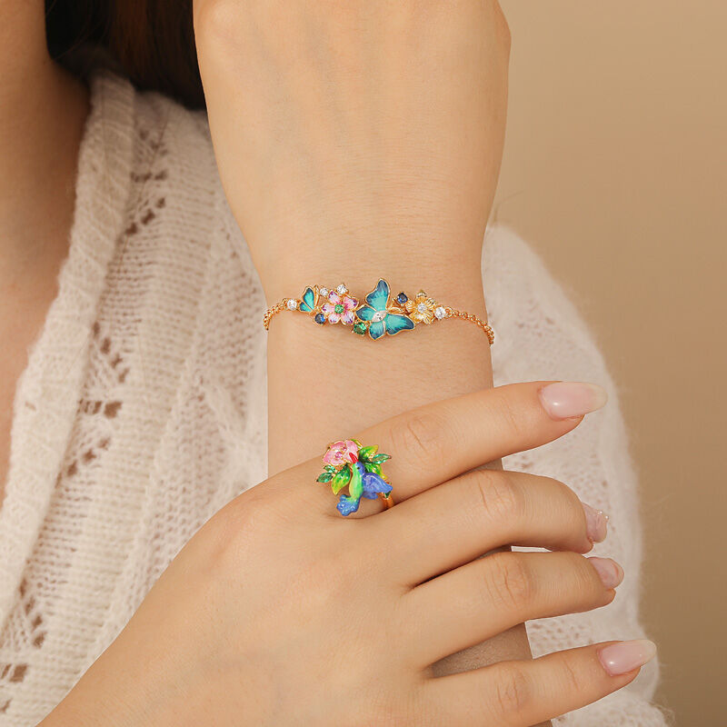 Jeulia Colored Enameled Floral Butterfly Bracelet