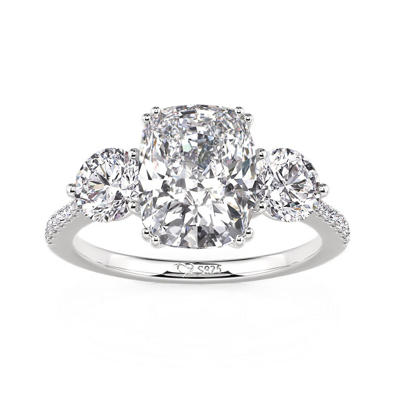 Jeulia Three Stone Engagement Ring with Pave Accents