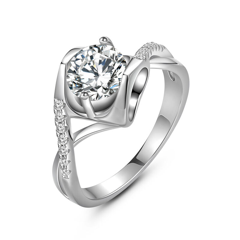 Jeulia Bypass Twist Round Cut Ring Sterling Silver