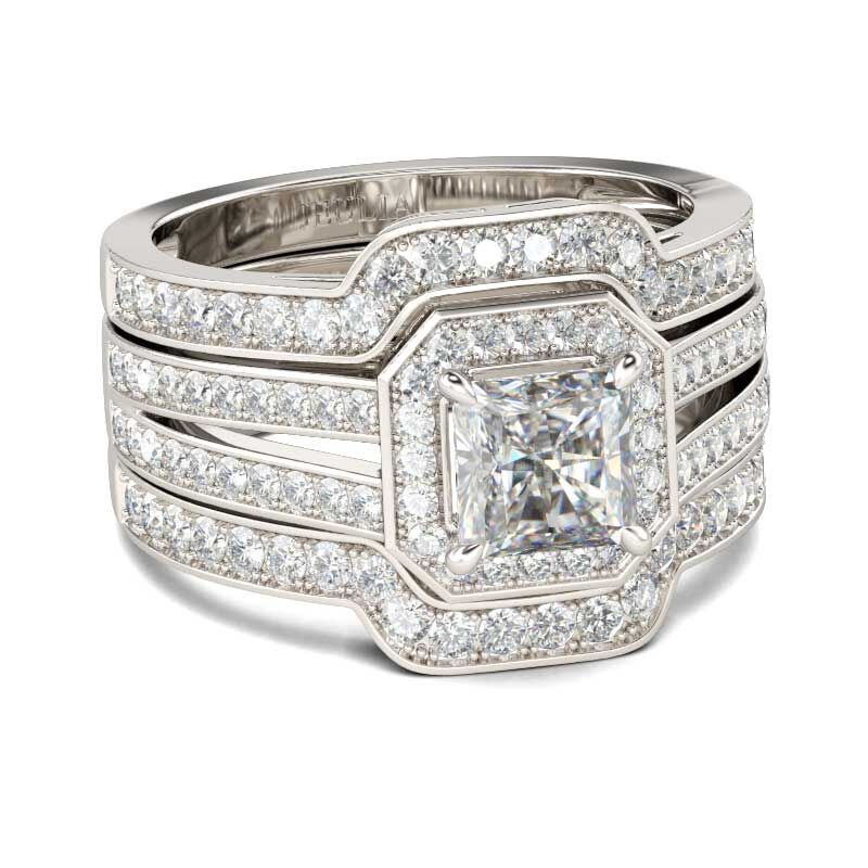 Jeulia Terno De Anillos De Talla Princesa En Plata De Ley