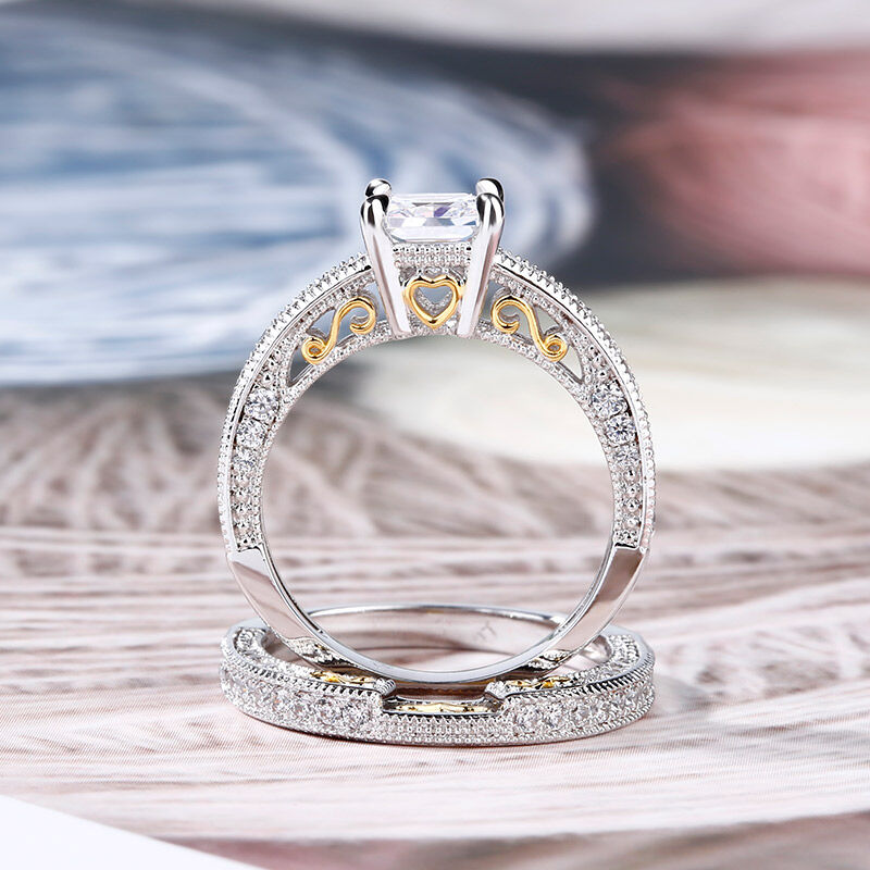 Jeulia Vintage Princess Cut Sterling Silver Ring Set