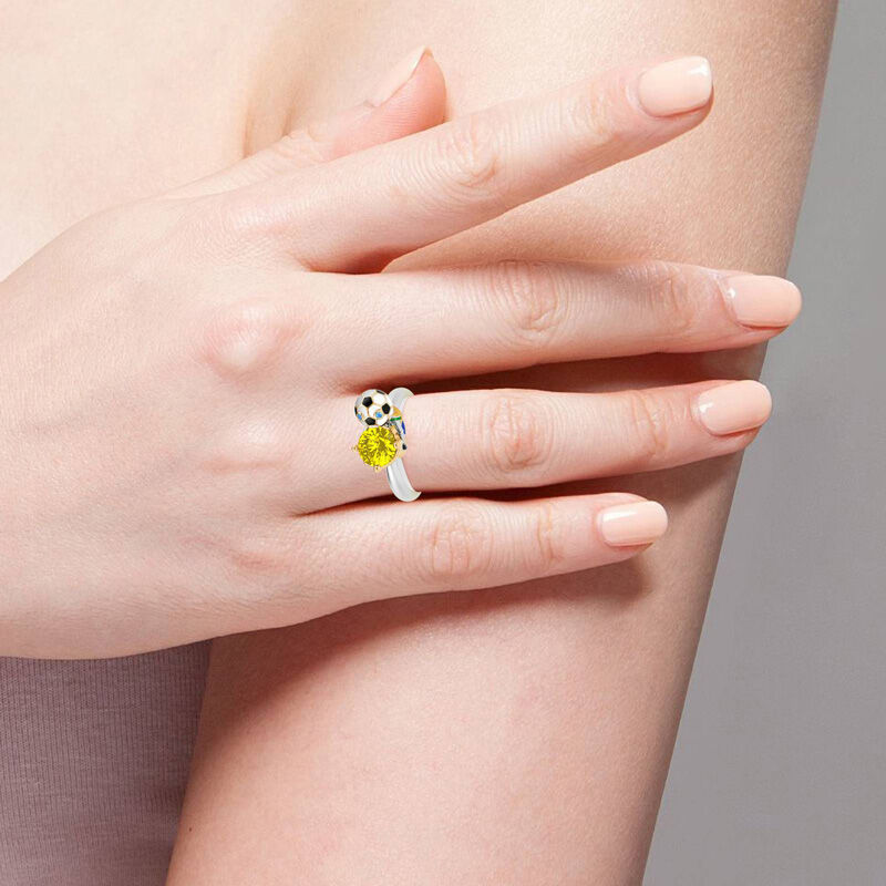 Jeulia Hug Me "You're My Champion" Brazil Football Team Round Cut Sterling Silver Ring