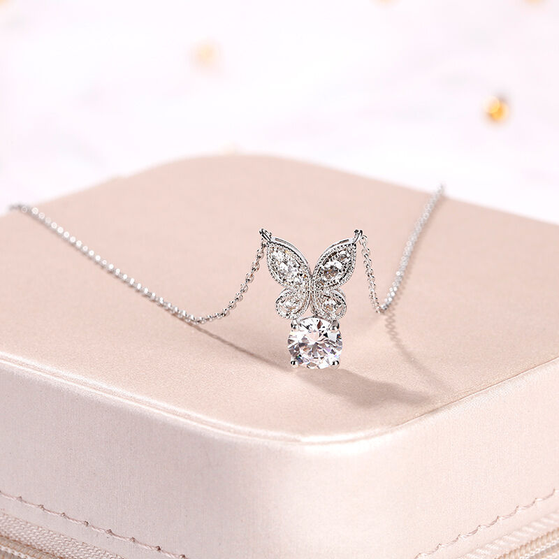 Jeulia Butterfly Round Cut Sterling Silver Necklace