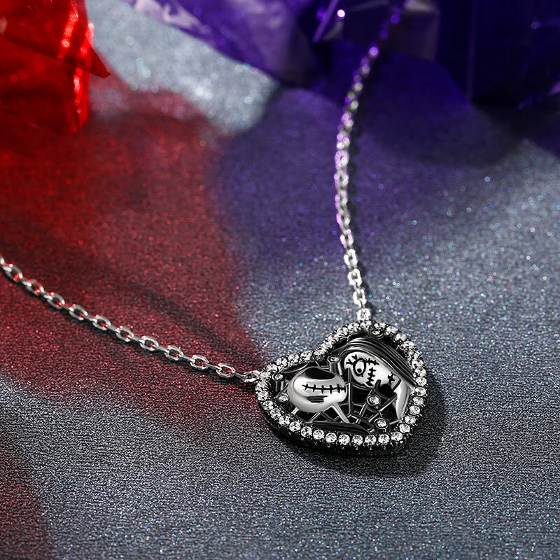 Jeulia "Magical Love" Skull Couple Sterling Silver Necklace