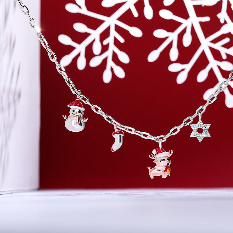 Jeulia "Joy of Holiday" Christmas-themed Charm Sterling Silver Bracelet (215mm)
