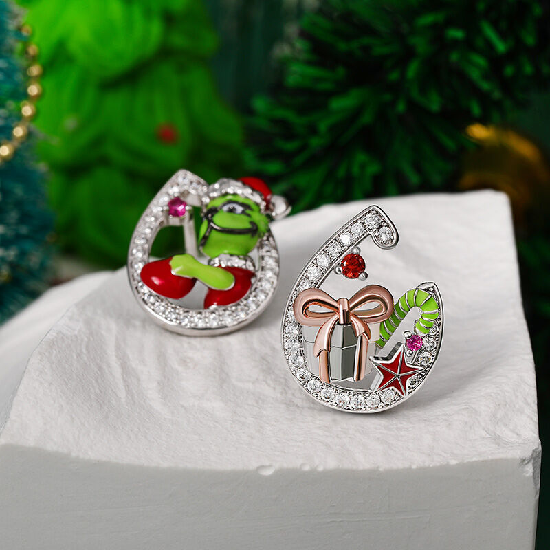 Jeulia "Get Your Gifts" Christmas Monster Inspired Sterling Silver Earrings