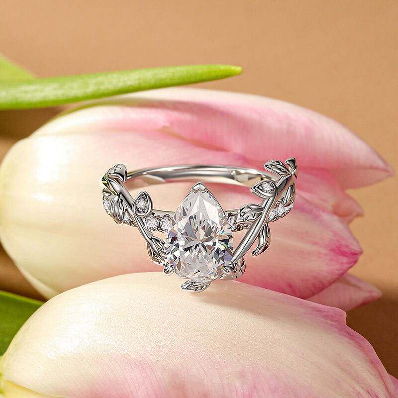 Jeulia Anello a Forma di Pera con Foglia Intrecciata in Argento Sterling