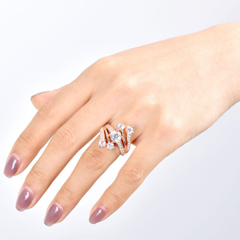 Jeulia Fancy Rose Gold Tone Round Cut Sterling Silver Ring