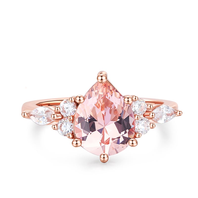 Jeulia Pear Cut Synthetic Morganite Sterling Silver Ring