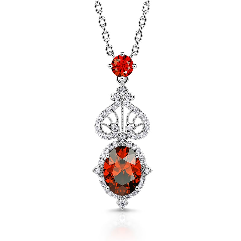 Jeulia "Eternal Flame" Oval Cut Sterling Silver Necklace