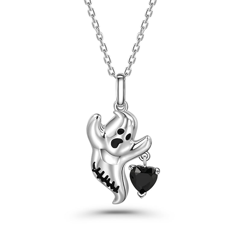 Jeulia Ghost Black Heart Stone Necklace