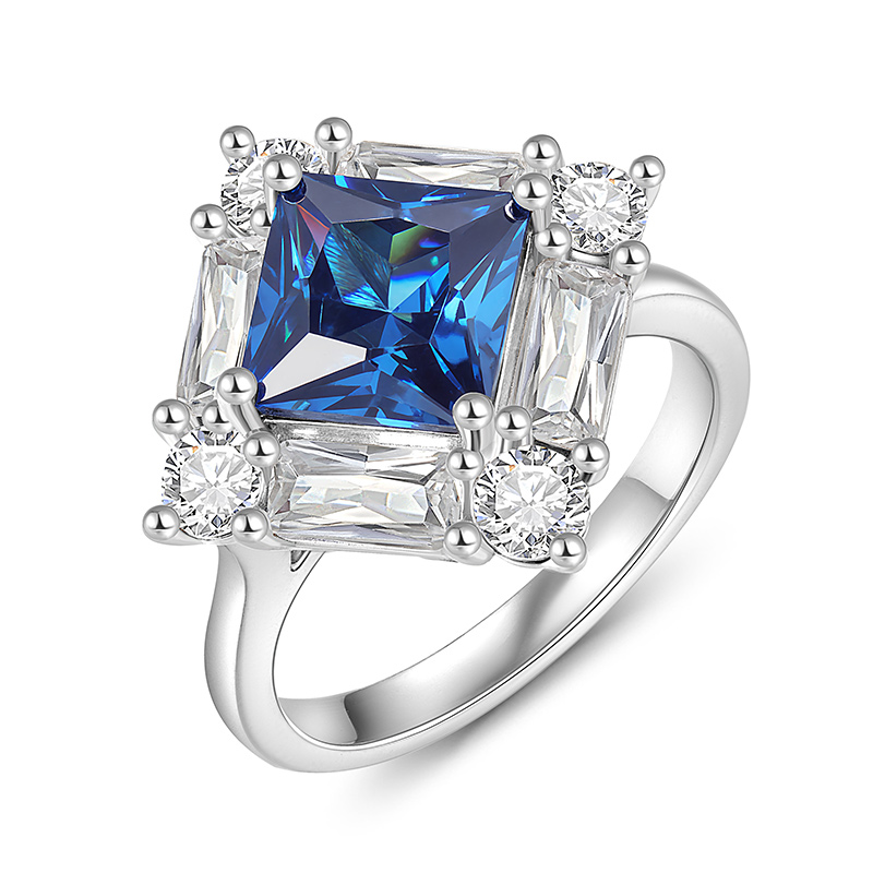Jeulia Irregular Halo Sapphire Princess Engagement Ring