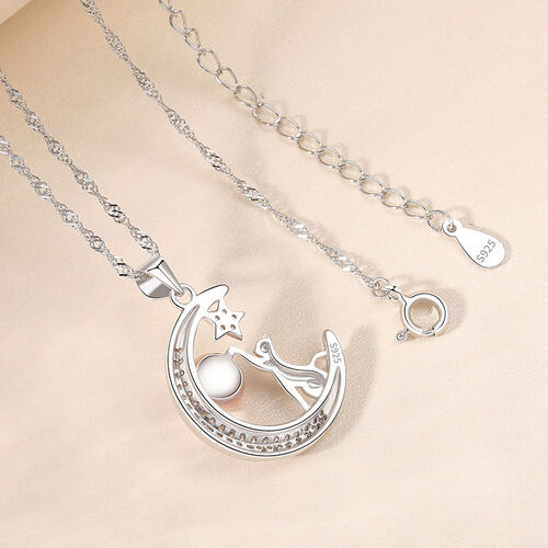 Jeulia Moon with Cat Sterling Silver Necklace