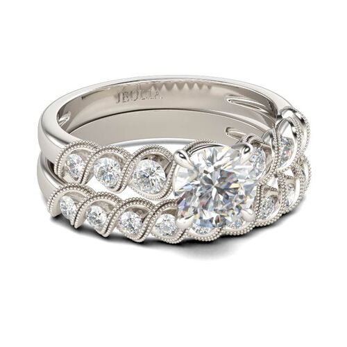 Jeulia Twist Milgrain Round Cut Sterling Silver Ring Set