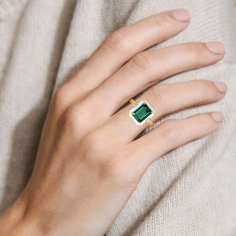 Jeulia Unique Halo Emerald Cut Sterling Silver Ring