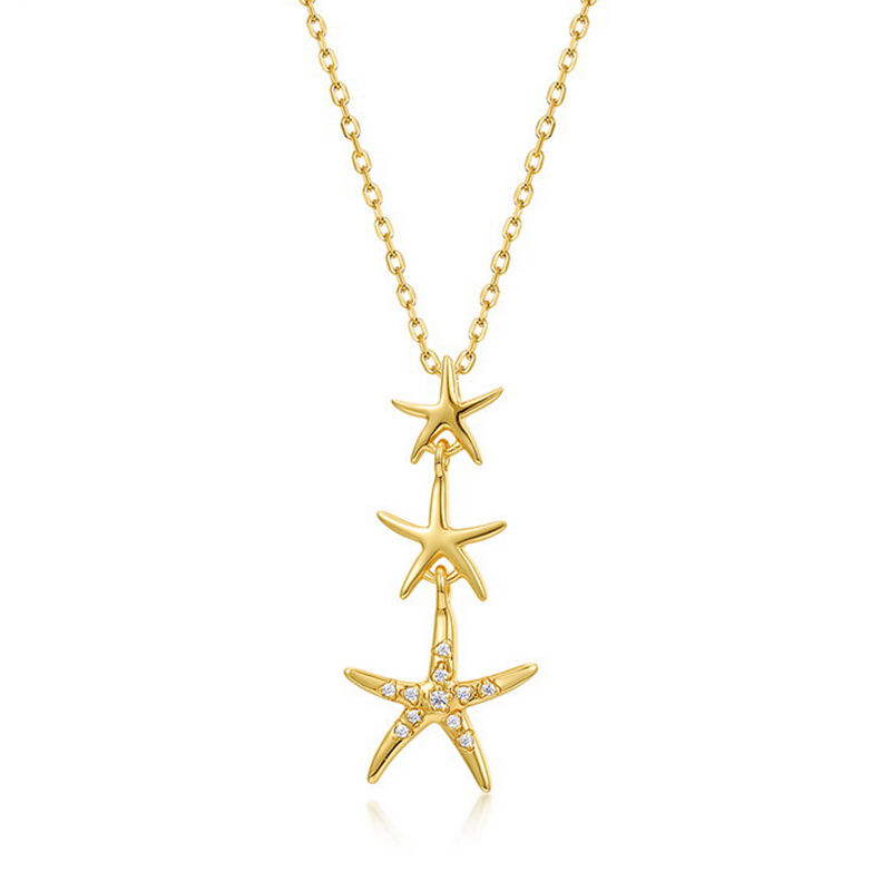Jeulia "Sea Fun" Starfish Gold Tone Sterling Silver Necklace