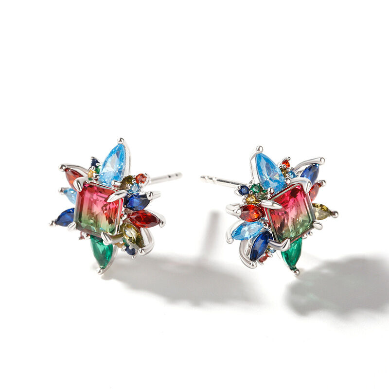 Jeulia "Blazing with Colour" Emerald Cut Sterling Silver Earrings