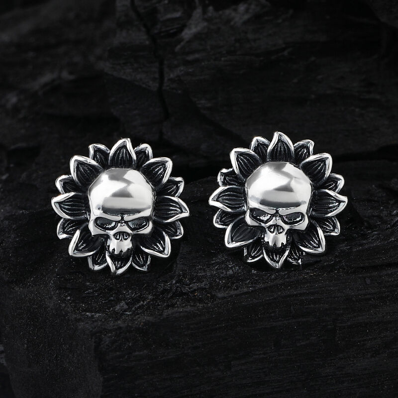 Jeulia "Sunflower Skull" Sterling Silver Earrings