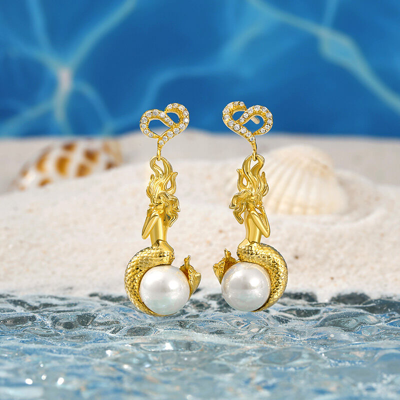 Jeulia "Genie of the Sea" Mermaid Cultured Pearl Sterling Silver Earrings