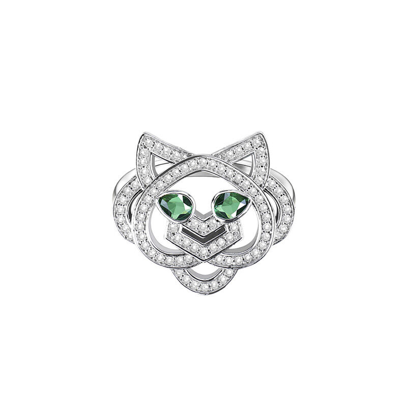 Jeulia Tiger Head Green Eyes Sterling Silver Ring