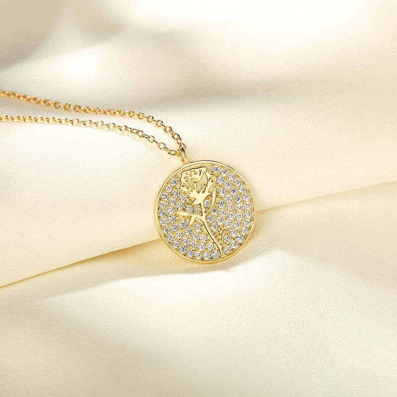 Jeulia "Love Romance" Rose Medallion Sterling Silver Necklace