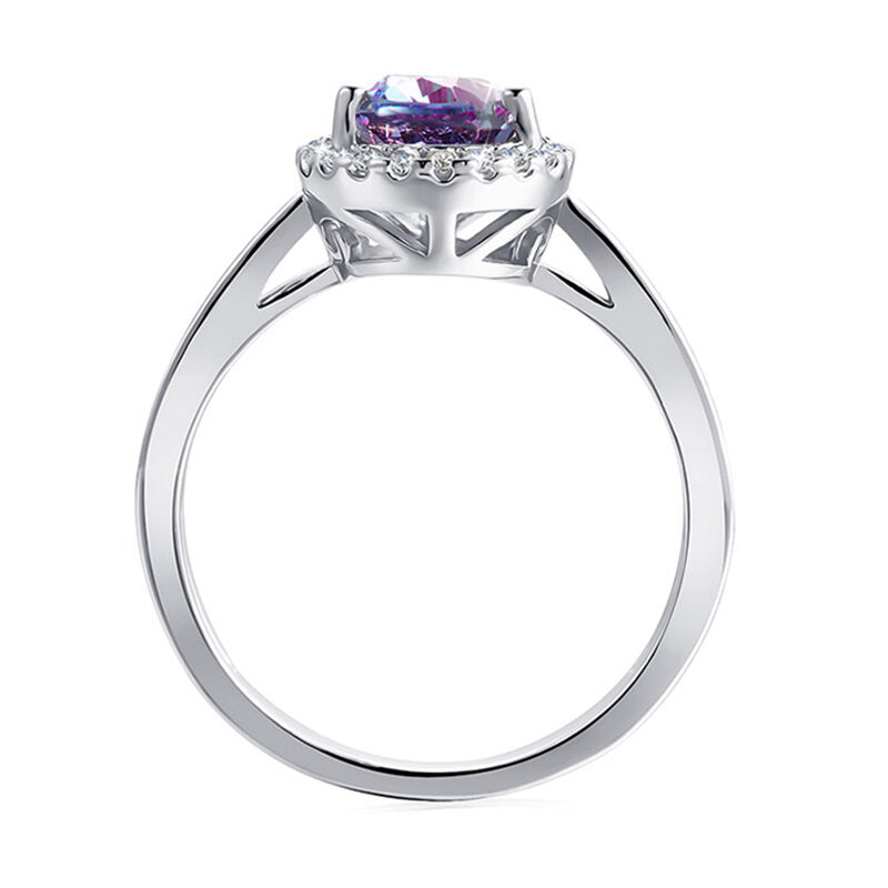 Jeulia Halo Pear Alexandrite Ring Channel Setting Sterling Silver