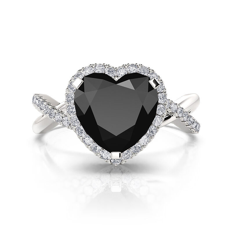 Jeulia Black Halo Heart Promise Ring Twist Sterling Silver