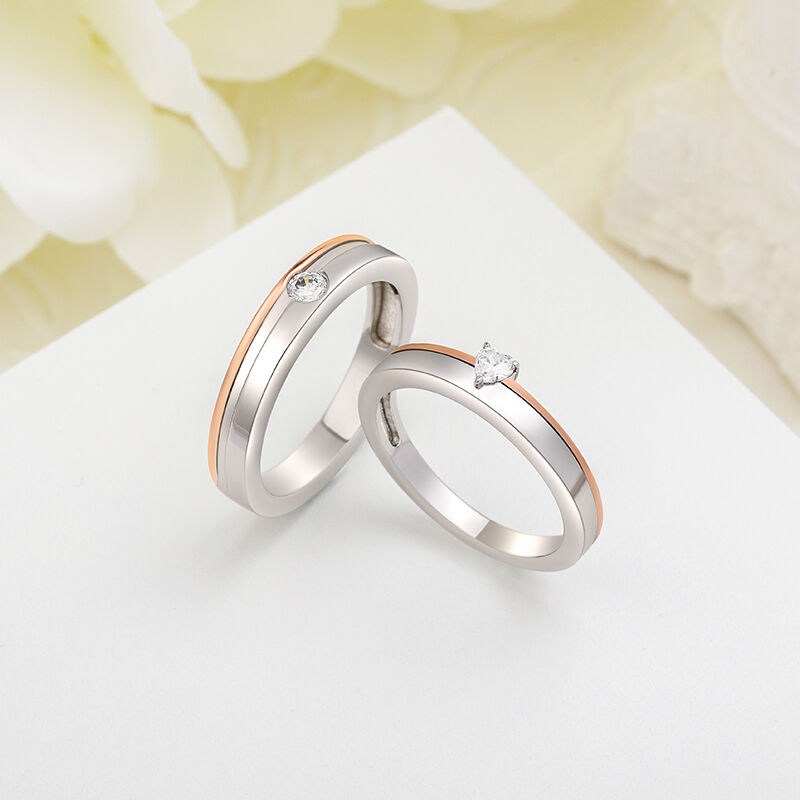 Jeulia Classic Two Tone Couple Rings Sterling Silver