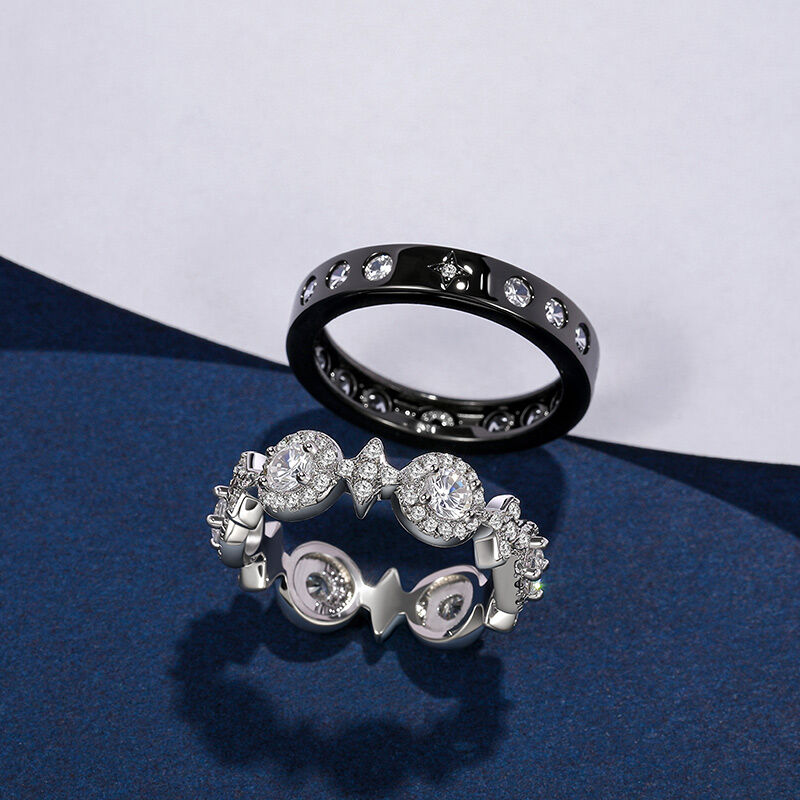 Jeulia Anello di Coppia Stelle Celesti in Argento Sterling