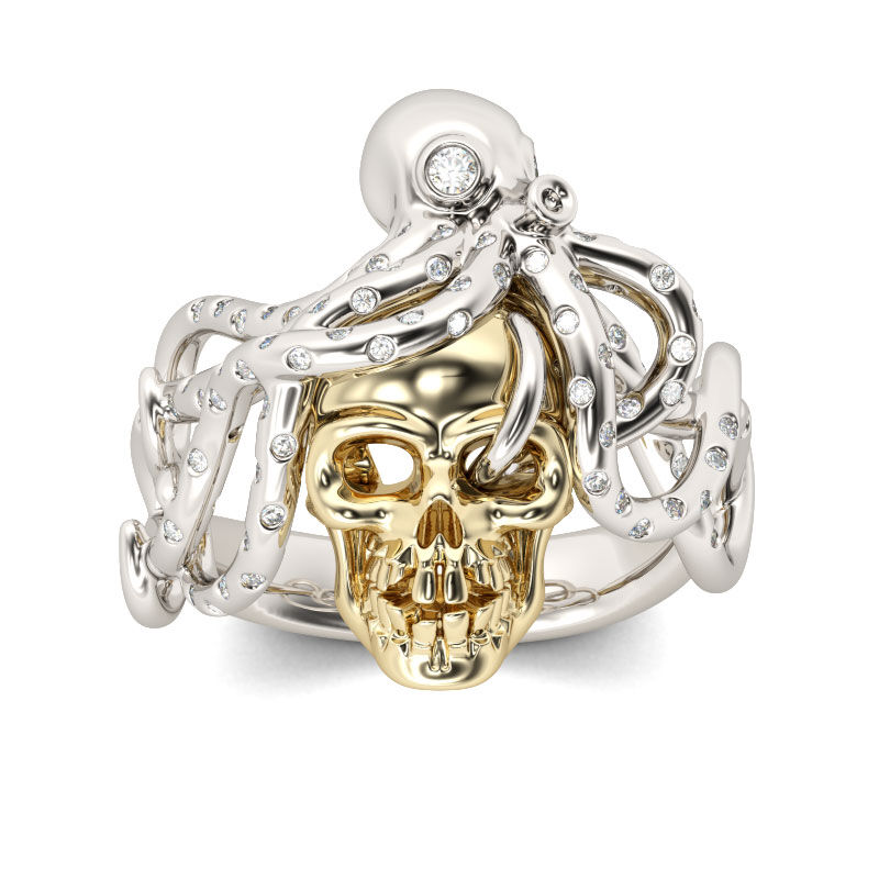 Jeulia Octopus Round Cut Sterling Silver Skull Ring