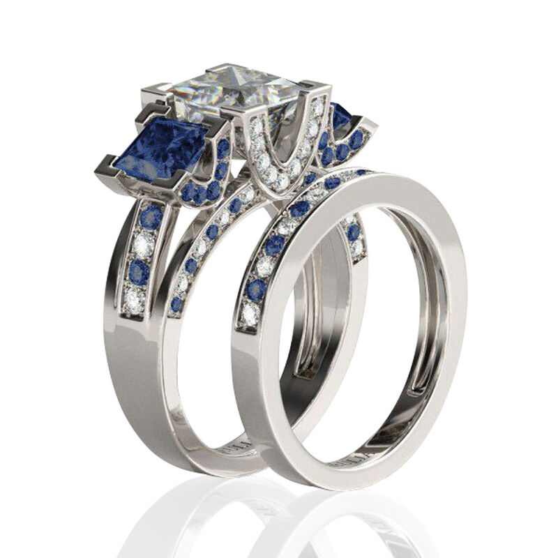 Jeulia Conjunto De Anillos Con Tres Piedras De Talla Princesa En Plata De Ley