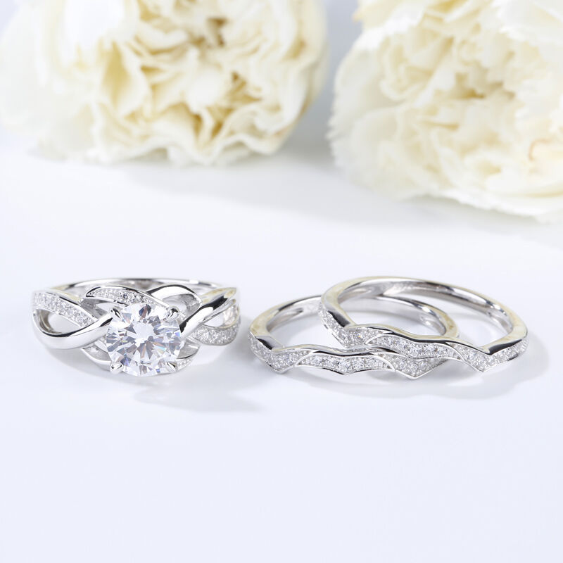 Jeulia Knot Round Cut Sterling Silver 3PC Ring Set