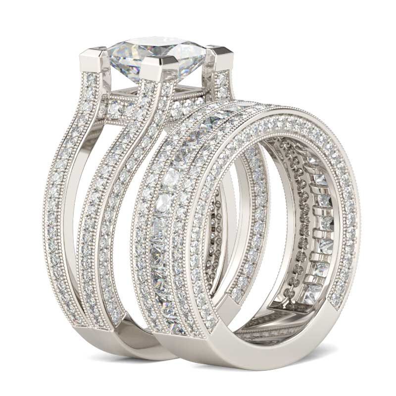 Jeulia Milgrain Princess Cut Sterling Silver Ring Set