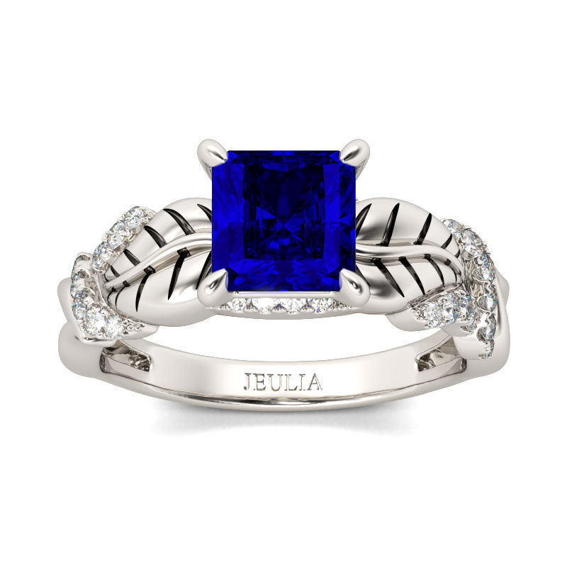 Jeulia Leaf Design Princess Cut Sterling Silver Ring