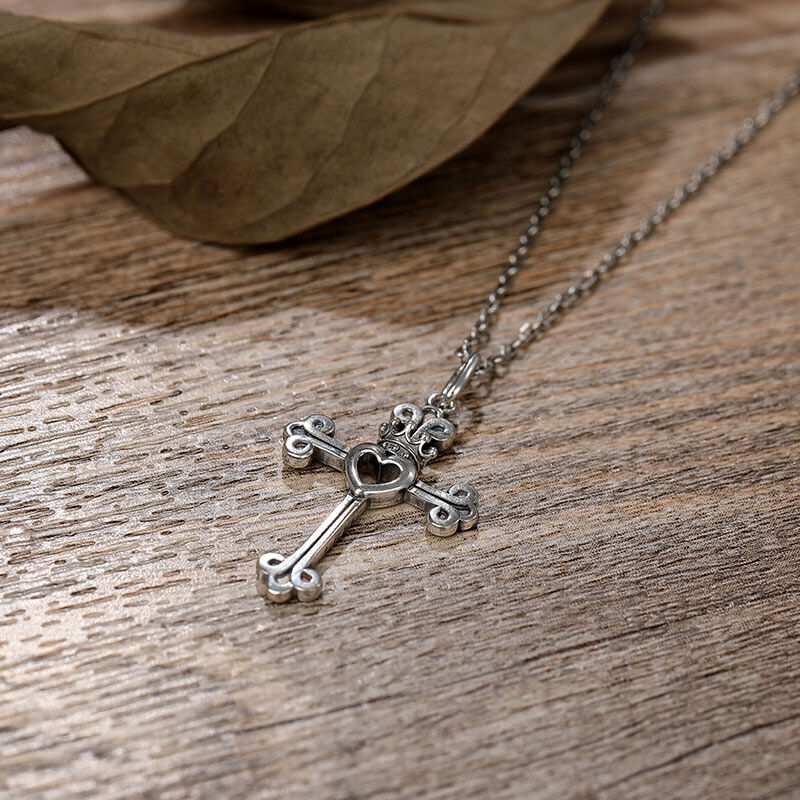 Jeulia "Heart & Crown" Cross Sterling Silver Necklace