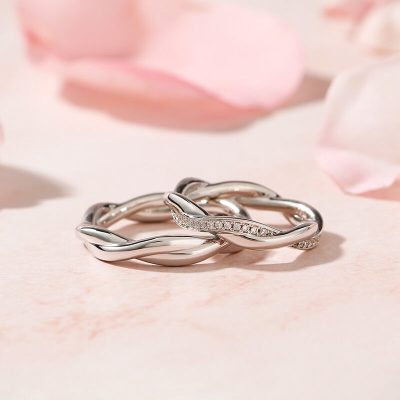 Jeulia "Interweaving of Love" Sterling Silver Couple Rings