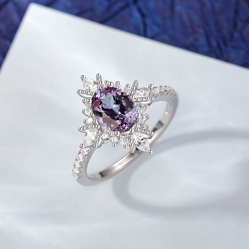 Jeulia Vintage Halo Alexandrite Engagement Ring Sterling Silver