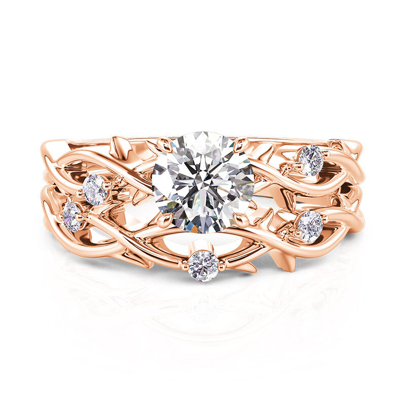 Jeulia Thorns and Flower Rose Gold Solitaire Engagement Ring Set Sterling Silver