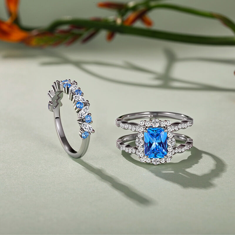 Jeulia Custom Halo Radiant Bridal Ring Set Wave Design Enhancer