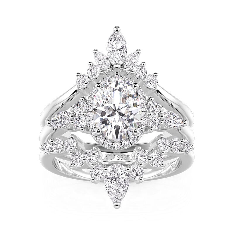 Jeulia Olivetta Vintage Oval Cut Halo Ring Set 3pcs