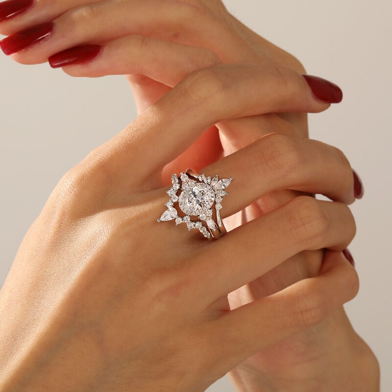 Jeulia Olivetta Vintage Oval Cut Halo Ring Set 3pcs