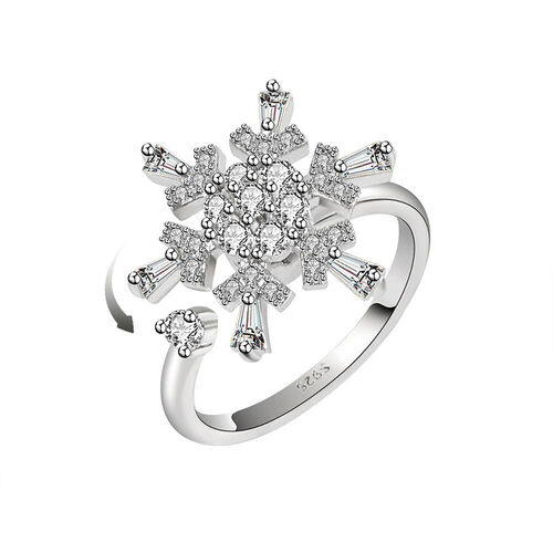 Jeulia Snowflake Rotating Soothe Sterling Silver Adjustable Open Ring