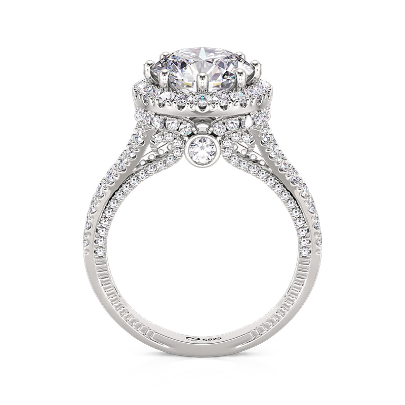 Jeulia "Princess Skirt Hem"Halo Engagement Ring Sterling Silver
