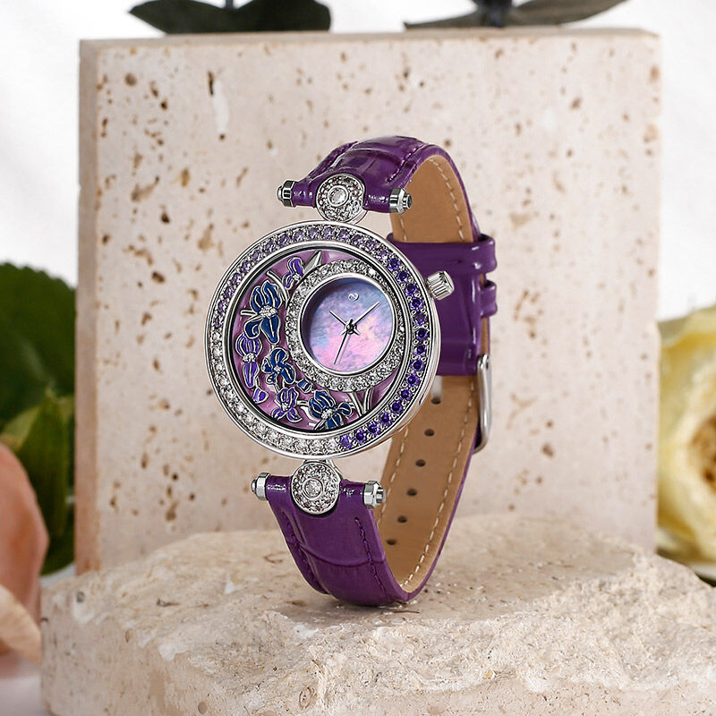 جوليا "ازهار قزحية" ساعة نسائية جلد أرجواني كوارتز