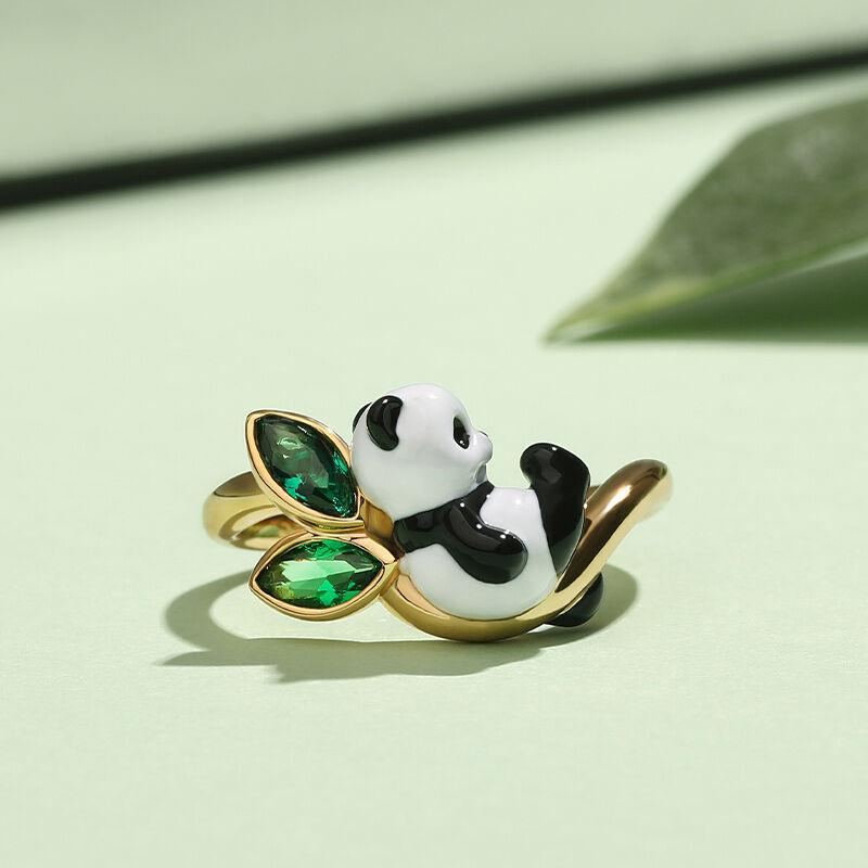 Jeulia Emaliowany srebrny pierścionek Have Fun Giant Panda Cub