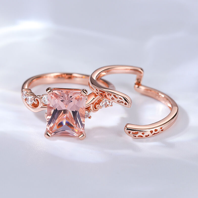 Jeulia Vintage Radiant Cut Synthetic Morganite Sterling Silver Ring Set