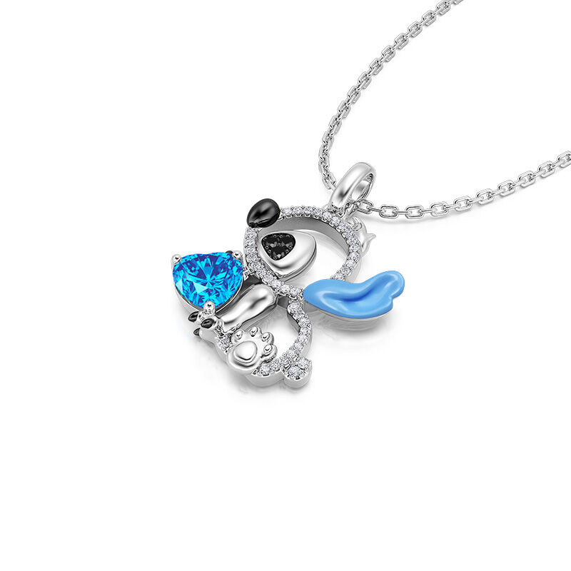 Jeulia "Little Monster" Heart Cut Blue Ear Personalized Sterling Silver Necklace